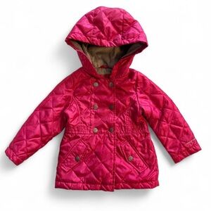 London Fog Girls Quilted Hooded Coat Pink Fleece Lined Size 2T